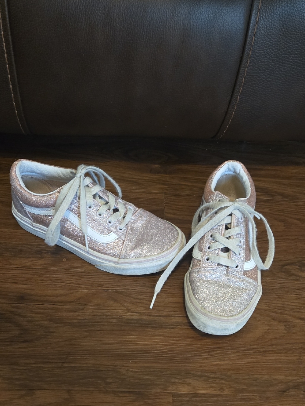 Kids Vans 2 Tone Glitter Lace-Up Sneakers - Pink